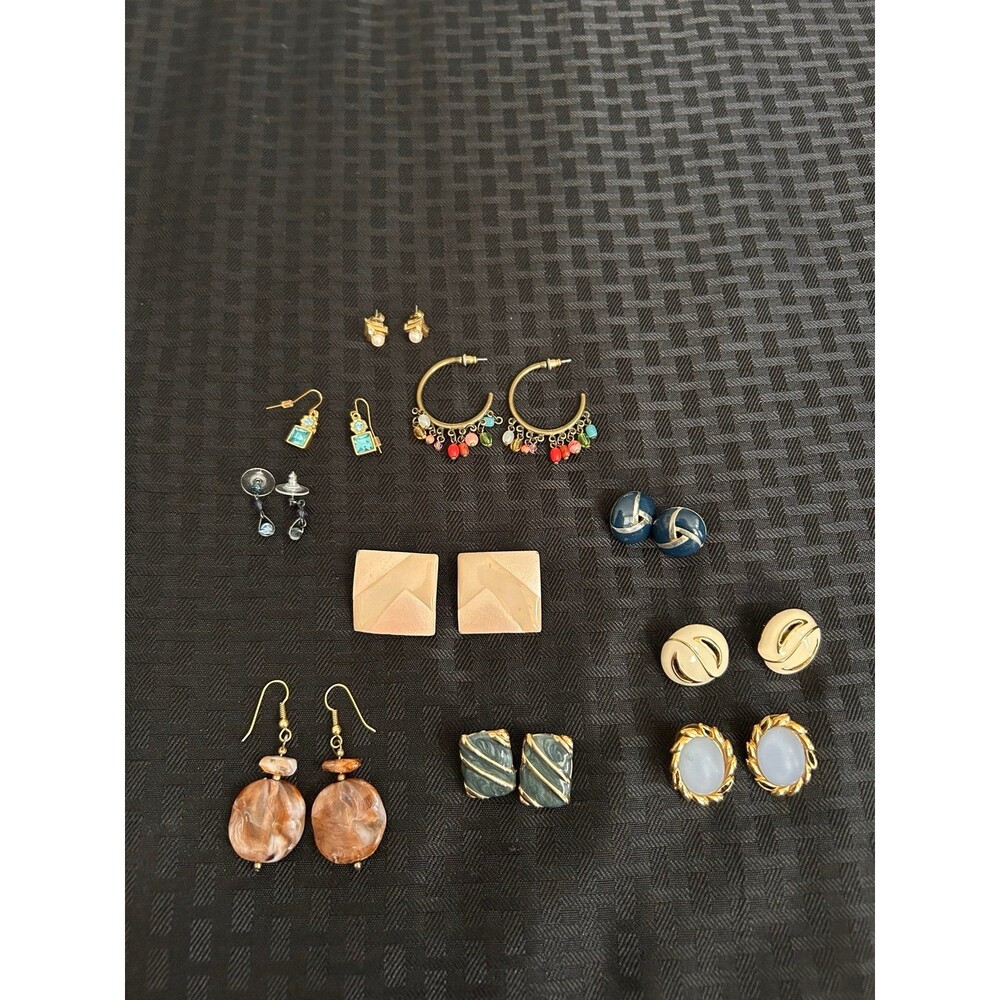 Vintage Statement Earrings Lot 8 Pairs Gold Tone Resin Hoop Dangle Studs
